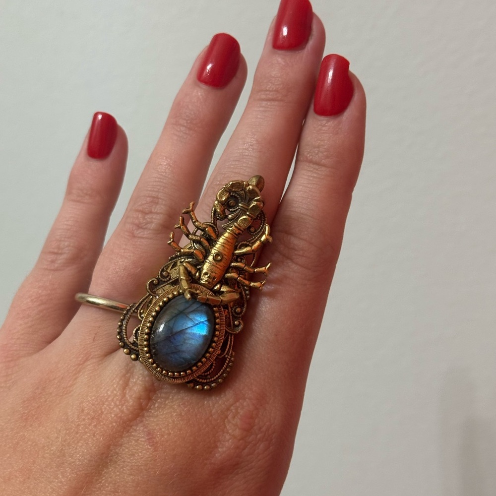 Scorpio Labradorite  Gold and Blue Statement Ring